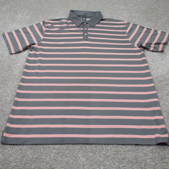 Callaway Polo Shirt Mens 2XL XXL Gray/Orange Striped Opti-Dri S/S Stretch Golf - Picture 2 of 12